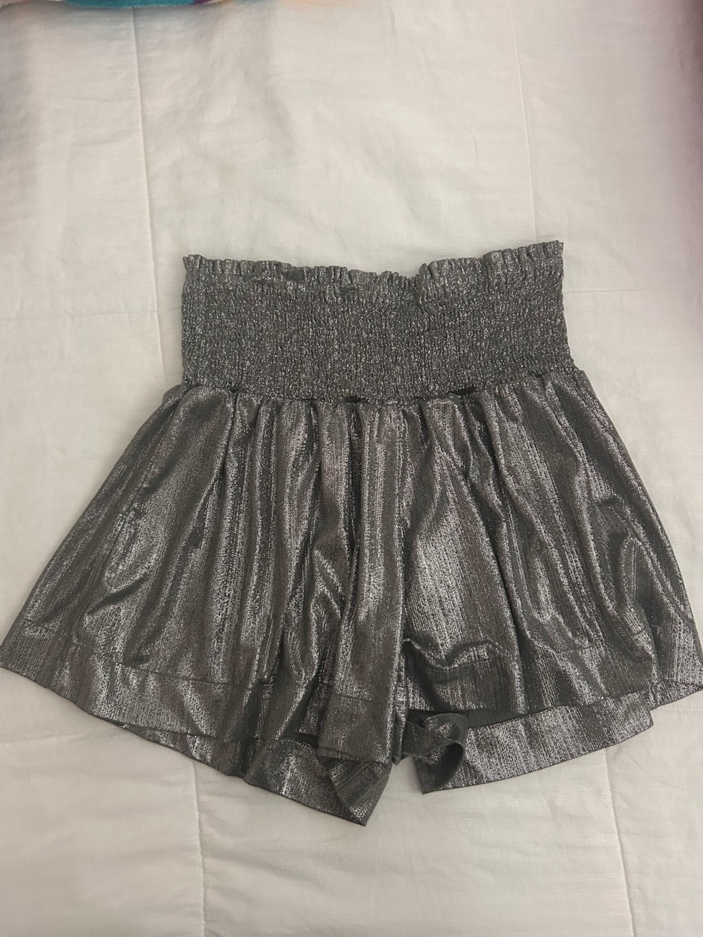 TCEC Shimmery Black Smocked-Waist Skater Mini Skirt